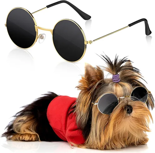 Lentes de sol retro para mascotas, gafas de muñeca, gafas redondas clásicas para perro, gafas de metal para cachorros, disfraces hippie para gatos y