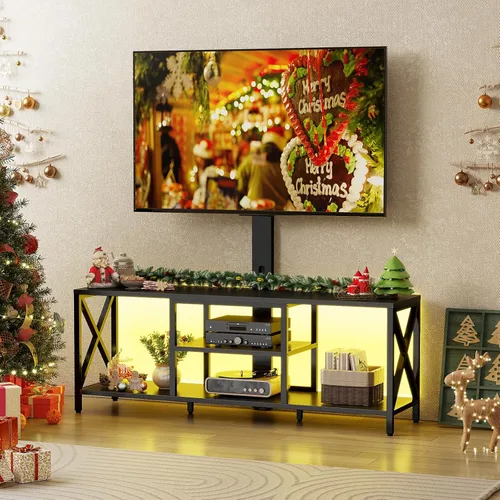 Flycity Soporte de TV con soporte y luces LED, soporte universal para TV de 32 a 75 pulgadas, centro de entretenimiento con almacenamiento, mesa