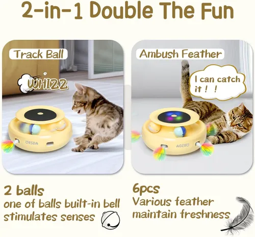 Miniatura 2 de ORSDA Juguetes interactivos 2 en 1 para gatos de interior, bolas de juguete automáticas para gatos, juguetes de plumas emboscadas con 6 plumas