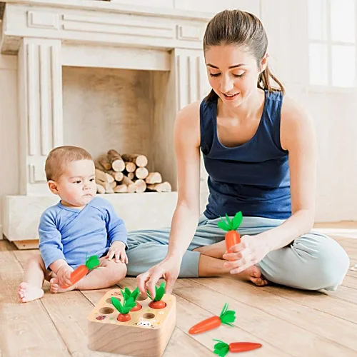 Miniatura 7 de Montessori Toys - Juguetes de Pascua para bebés de 1 a 3 años de edad, juguetes educativos de zanahoria de madera, rompecabezas de clasificación
