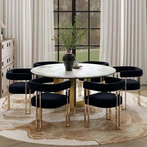 Miniatura 42 de Hyfirm Juego de 2 sillas de comedor de barril beige y dorado, modernas sillas tapizadas de terciopelo con respaldo curvado para isla de cocina