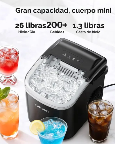 Miniatura 3 de EUHOMY - Máquina para hacer hielo de encimera con asa, 26.5 libras por día, 9 cubos de hielo listos en 6 minutos, máquina de hielo portátil