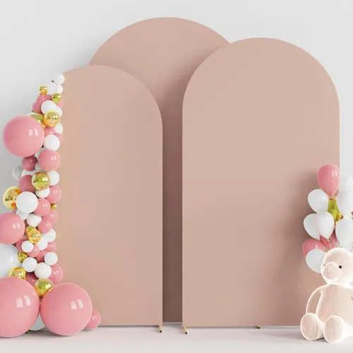 Miniatura 31 de Wokceer Juego de 3 fundas de arco de boda de elastano ajustadas para arco de boda para parte superior redonda, soporte de arco de Chiara para Beige