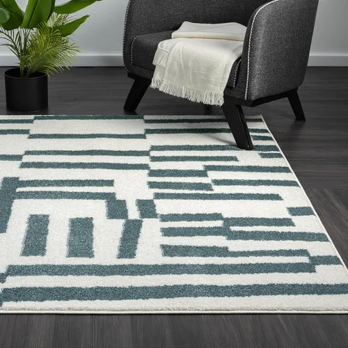 Miniatura 6 de Abani Deco Collection - Alfombra de área, diseño de líneas modernas crema/verde, 6 x 9 pies, fácil de limpiar, duradera para niños y mascotas,