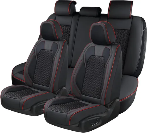 Miniatura 20 de Coverado Juego completo de fundas de asiento, fundas de asiento de piel sintética transpirable de 5 asientos para automóviles, funda de asiento