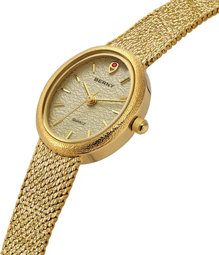 Miniatura 2 de BERNY Relojes de oro vintage para mujer, elegante reloj de pulsera ovalado para mujer, relojes analógicos de cuarzo para mujer, 3ATM resistente al