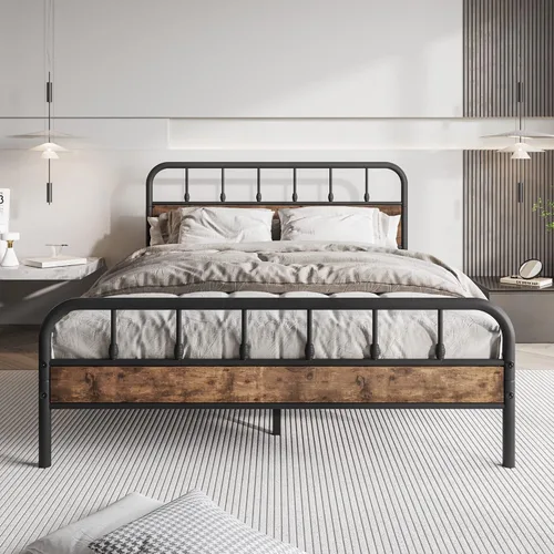 Miniatura 8 de Base de cama de metal con listones de acero resistente, tablero de mesa y estribo, no necesita somier, fácil montaje para sala de estar