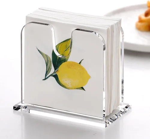 Miniatura 9 de DINGHUO Servilletero de acrílico para cóctel, para la mesa, (12.7 cm x 12.7 cm) Dispensador de servilletas de bebidas transparente con base de 8 mm