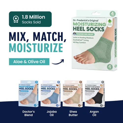 Miniatura 7 de Dr. Frederick's Original- Calcetines hidratantes para el tratamiento del talón agrietado/pies secos para mujeres y hombres, 2 pares, aloe verde Aloe