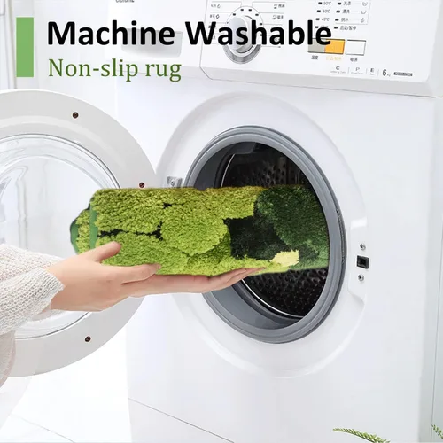 Miniatura 6 de Hifuwan Lindas Alfombras de Baño de Musgo Verde Shag, Tapetes de Baño de Hojas para Decoración de Baño Estética, Hojas Suaves Antideslizantes