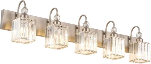 Miniatura 10 de Ralbay Modernas luces LED de cristal para tocador de baño, 3 luces de acero inoxidable, luces de tocador de cristal sobre el espejo, accesorios