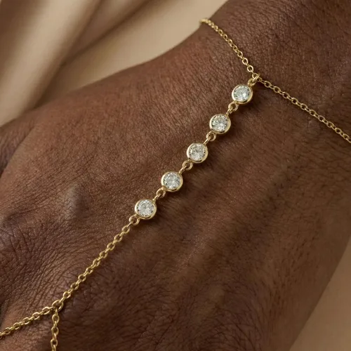 Miniatura 2 de Delicada pulsera de cadena de mano para mujer, pulsera de anillo ajustable, cadena de mano con circonita cúbica AAA, joyería resistente al deslustre