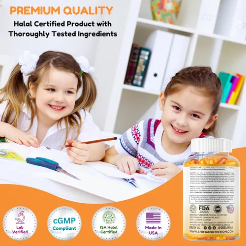 Miniatura 5 de SHIFAA NUTRITION Halal Omega 3 para niños con gomitas DHA para el desarrollo cerebral, apoyo cardíaco e inmunológico, a base de plantas, sin OMG