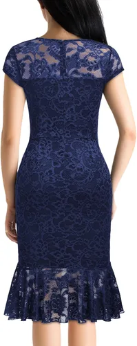 Miniatura 2 de Miusol Vestido de cóctel con volantes y encaje floral vintage con cuello en V para mujer