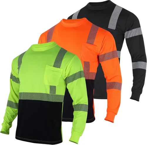 Miniatura 11 de VENDACE 3 piezas de camisetas de seguridad reflectantes de alta visibilidad de manga larga para trabajo en construcción para hombres Clase 3