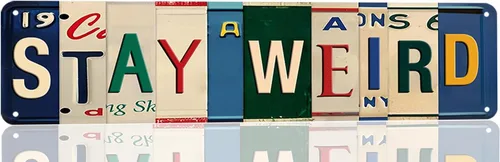 Letrero con texto en inglés "Stay Weird", letrero de metal vintage para decoración de pared de Man Cave, bar y hogar, humor divertido e inapropiado,