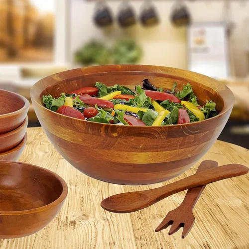 Miniatura 14 de Woodard & Charles - Cuenco grande de madera para ensaladas, frutas, palomitas de maíz, pasta, 10 pulgadas de diámetro x 4.5 pulgadas de alto