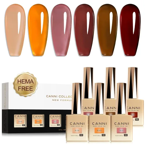 Miniatura 30 de CANNI Kit de esmalte de uñas de gel, 6 colores, rosa nude, 0.3 fl oz, tonos de piel, uñas francesas, marrón neutro, kit de uñas de gel para remojar