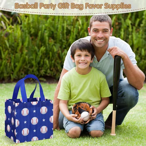 Miniatura 4 de Kigeli 60 bolsas de regalo de fiesta de béisbol, bolsas de regalo reutilizables no tejidas con asas, bolsas de dulces para fiesta de equipo, como se