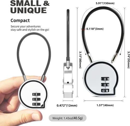 Miniatura 2 de Cerradura de combinación de 3 dígitos, cerradura de cable combinada con código, combinación de candado pequeño con cable, para equipaje, maleta