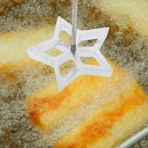 Miniatura 9 de YARDWE 1 juego de timbale de roseta de aluminio para gofres con mango de madera, molde de estrella hueca sueca para rosetón, bunuelos, galletas
