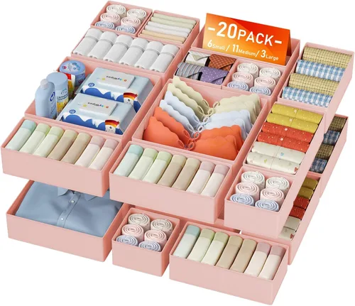 DIMJ Organizador de cajones de ropa – Paquete de 20 contenedores organizadores de cajones de armario para almacenamiento de ropa de bebé, Rosa