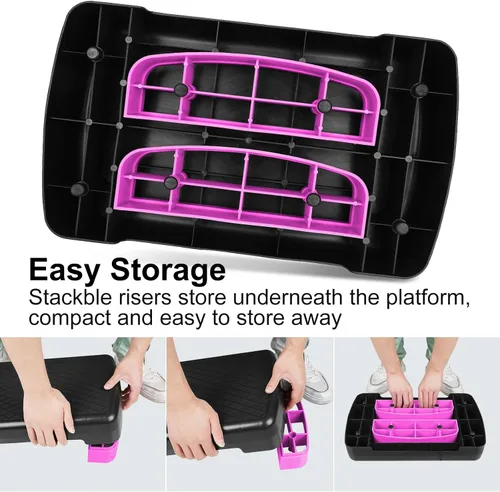 Miniatura 4 de Plataforma aeróbica de altura ajustable de 4 a 6 pulgadas, equipo de fitness, entrenamiento paso a paso, plataforma de ejercicios con 2 elevadores