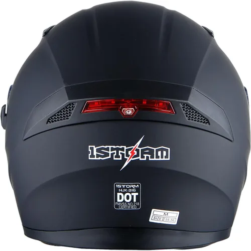 Miniatura 5 de 1Storm Casco de motocicleta para bicicleta de calle con doble visera/visera solar, casco completo con luz trasera LED: Negro mate Z LED negro mate