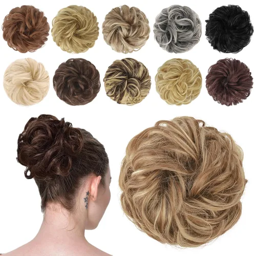 Miniatura 19 de FESHFEN Pieza de Cabello de Moño Desordenado - Extensiones Elásticas Onduladas Rizadas de Moño Scrunchies Sintético Chignon Postizos para Mujeres