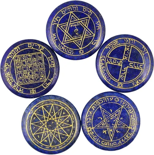 Miniatura 14 de Rockcloud Juego de runas de brujas de cristal curativo Lapislázuli, símbolo gitano, piedras de chakra, piedra de palma, equilibrio de reiki, 10