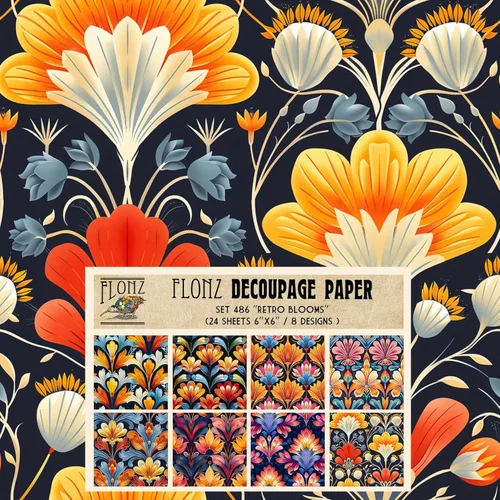 Miniatura 17 de Paquete de papel para decoupage (24 hojas 15x15 cm) Patrones florales monocromáticos FLONZ papel vintage para decoupage, manualidades y álbumes