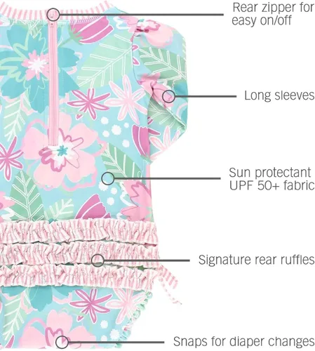 Miniatura 4 de RuffleButts - Traje de baño de manga larga, de una pieza, para bebéniñas, con protección solar UPF 50+