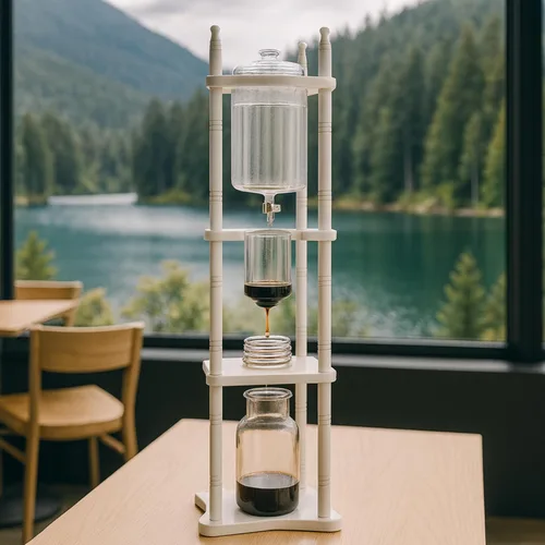Miniatura 7 de Nispira - Cafetera de goteo fría para café helado con torre de vidrio y soporte de madera, 25 tazas, color blanco