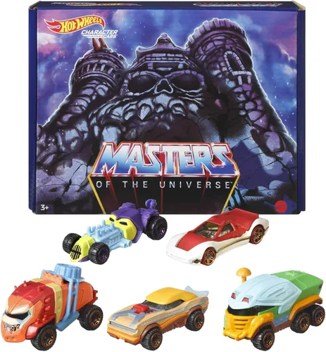 Hot Wheels Masters of The Universe - Coche de juguete a escala 1:64, juego de 5 vehículos de personajes inspirados en He-Man, Skeletor, Man-at-Arms,
