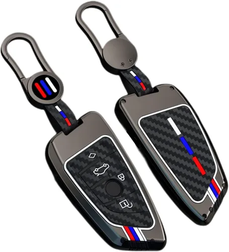 Funda de Fibra de Carbono para Llavero Carcasa de Metal Compatible con BMW 5 6 7 Series X1 X2 X3 X5 X6 X7 (Gunmetal