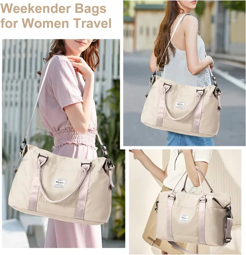 Miniatura 2 de Bolsas de viaje para mujer, bolsa de viaje para fin de semana, bolsa de lona con mojado Pocke, beige (A-Beige)