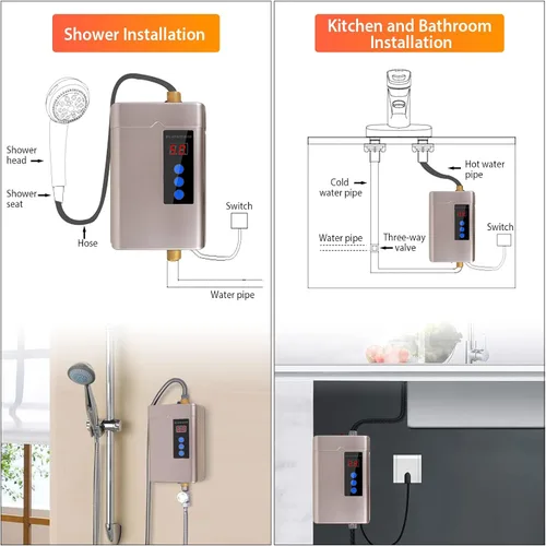 Miniatura 3 de Calentador de agua eléctrico sin tanque, pequeño calentador de agua instantáneo para fregadero de cocina, 3000 W 110 V, con pantalla digital LCD