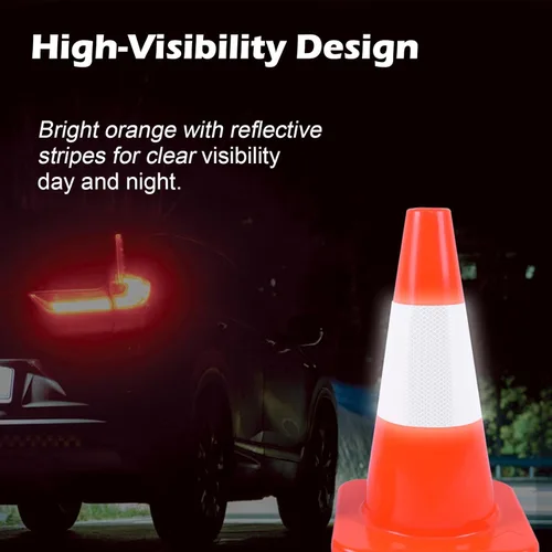 Miniatura 4 de Paquete de 4 conos de tráfico de 18 pulgadas con collares reflectantes, conos de seguridad de PVC duraderos para estacionamiento, construcción