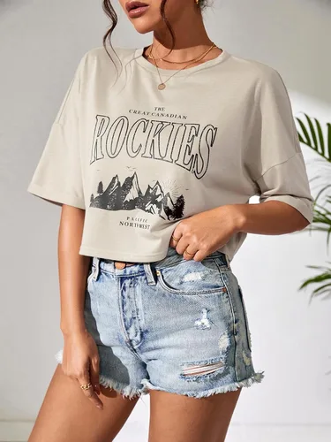 Miniatura 5 de SweatyRocks Women's Letter Graphic Print Streetwear Tops Summer Half Sleeve Crop Loose Casual Tee Shirts