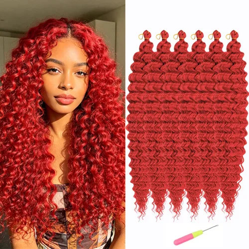 Miniatura 29 de MAYSA Extensiones de cabello sintético de ganchillo con ondas oceánicas, color 4 marrón, 22 pulgadas, rizado trenzado, extensiones de cabello