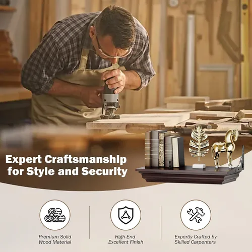 Miniatura 6 de HNEBC Estante compacto de madera maciza de 24 pulgadas para pistola con compartimento oculto, estante flotante de montaje en pared para decoración