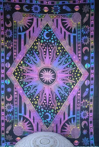 Miniatura 3 de ICC - Tapiz de teñido anudado de sol ardiente morado, celestial, luna, planeta, bohemio, para colgar en la pared, bohemio, hippie, hippie, tapiz