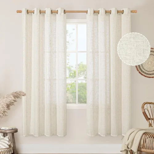 Miniatura 142 de LAMIT Cortinas de lino sintético para dormitorio, paneles filtrantes de luz, cortinas de lino con protección de privacidad con ojales para ventanas