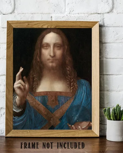 Miniatura 6 de Salvator Mundi - Póster de 11 x 14 pulgadas, retrato cristiano de Leonardo da Vinci, pintura al óleo de reproducción de Jesucristo, Salvador