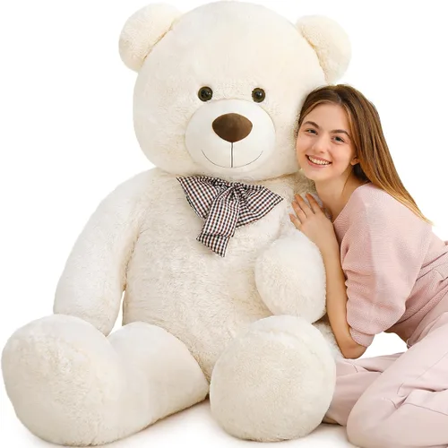 Miniatura 46 de MaoGoLan - Oso de peluche gigante de 52.0 pulgadas, peluche grande color canela con lindo moño y huellas, peluche suave de oso con moño para regalar