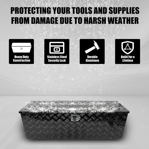 Miniatura 3 de confote Caja de herramientas de 20 pulgadas con rayas de aluminio plateado para cama de camioneta pickup, remolque RV, organizador de almacenamiento