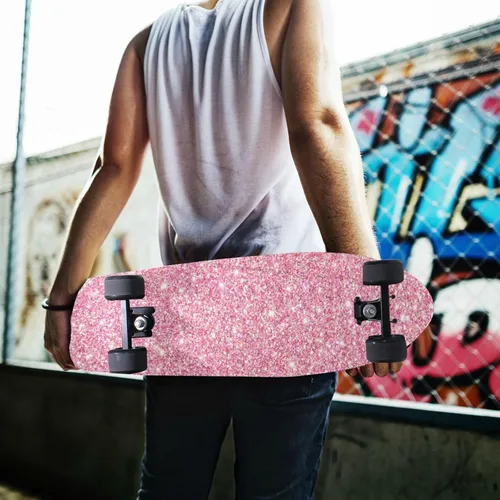 Miniatura 7 de Kigai Cinta de agarre para patineta con purpurina rosa, sin burbujas, antideslizante, papel de lija para tabla rodante, 33 x 9 pulgadas
