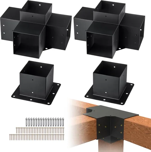 Miniatura 22 de Kit de pérgola VEVOR, soporte inclinado de 4 vías de 4x4 pulgadas para vigas de madera de 3.5x3.5 pulgadas en tamaño real, soporte de pérgola