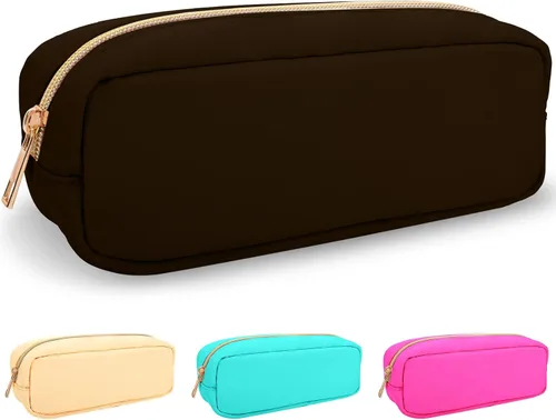 Miniatura 48 de izuzta Bolsa de maquillaje pequeña de nylon para bolso, linda bolsa de cosméticos con cremallera, bolsa de maquillaje preppy, Azul, Mini 2-Azul