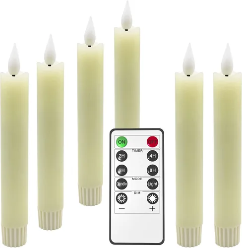 Miniatura 8 de Velas LED cónicas sin llama, 6 velas parpadeantes color marfil de 6.5 pulgadas con temporizador remoto, luz blanca cálida de cera real